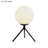 White Glass Globe Table Lamp - Modern 1 Light Black/Gold Tripod Base