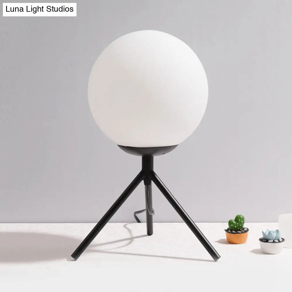 White Glass Globe Table Lamp - Modern 1 Light Black/Gold Tripod Base