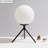 White Glass Globe Table Lamp - Modern 1 Light Black/Gold Tripod Base