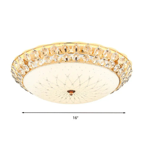 White Glass Led Flush Light With Crystal Accent - Simplicity Ceiling Lamp Available In 3 Sizes