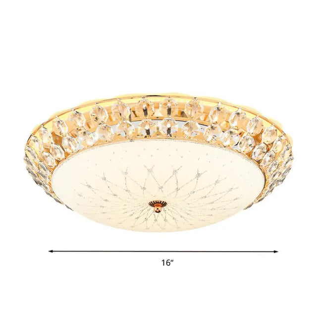 White Glass Led Flush Light With Crystal Accent - Simplicity Ceiling Lamp Available In 3 Sizes