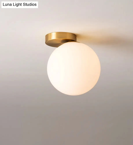 White Glass Round Ceiling Flush Mount Light - Simplistic Style Fixture