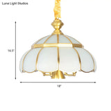 White Glass Traditional Hat Chandelier - 5 Bulbs Brass Suspension Light For Dining Room