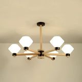 White Glass Urn Pendant Light - 6-Light Nordic Wood Hanging Lamp For Living Room