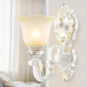 White Glass Wall Sconce Blossom - Half-Head Cottage Lighting For Living Room 1 /