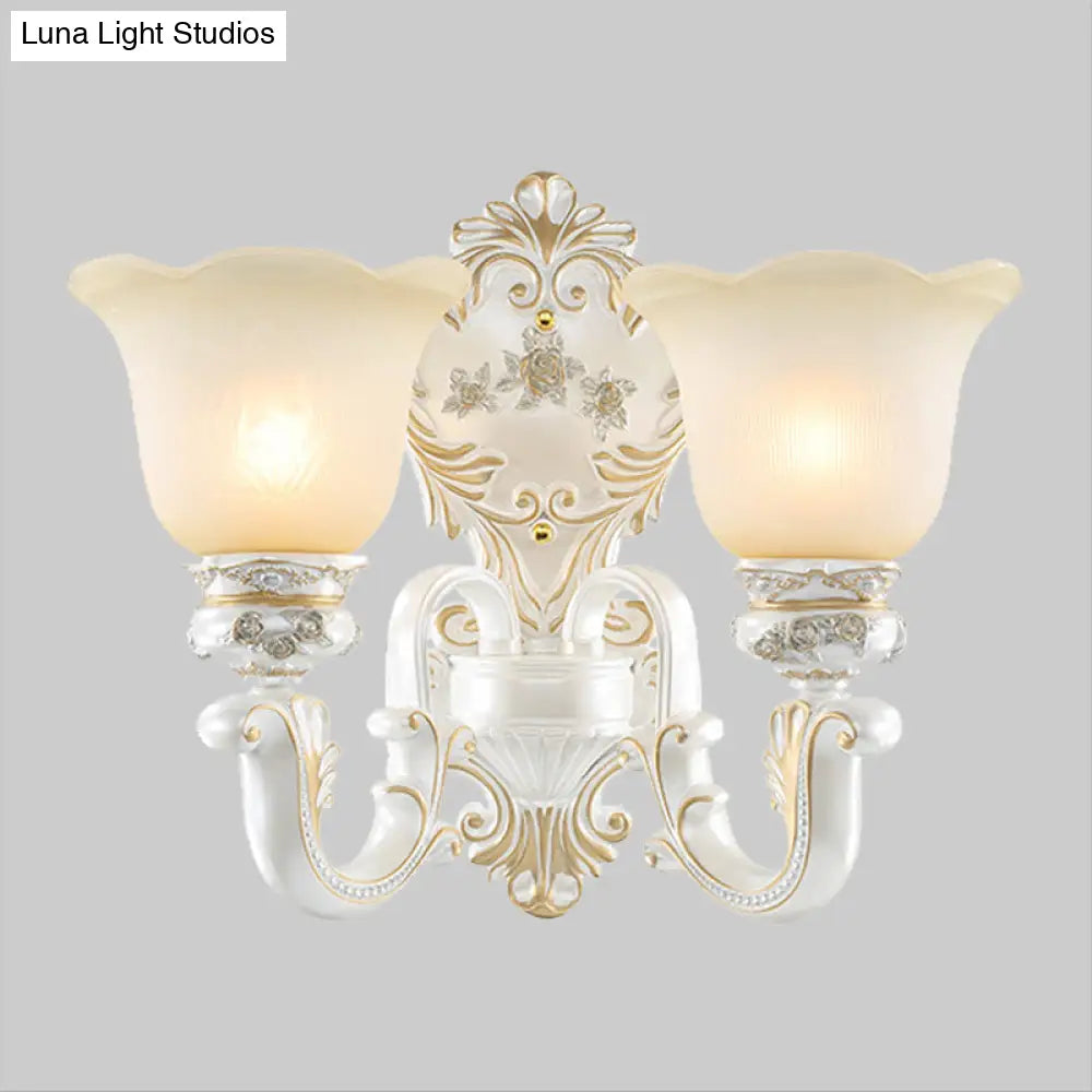 White Glass Wall Sconce Blossom - Half-Head Cottage Lighting For Living Room