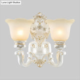 White Glass Wall Sconce Blossom - Half-Head Cottage Lighting For Living Room