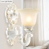 White Glass Wall Sconce Blossom - Half-Head Cottage Lighting For Living Room