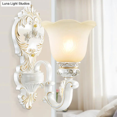 White Glass Wall Sconce Blossom - Half-Head Cottage Lighting For Living Room