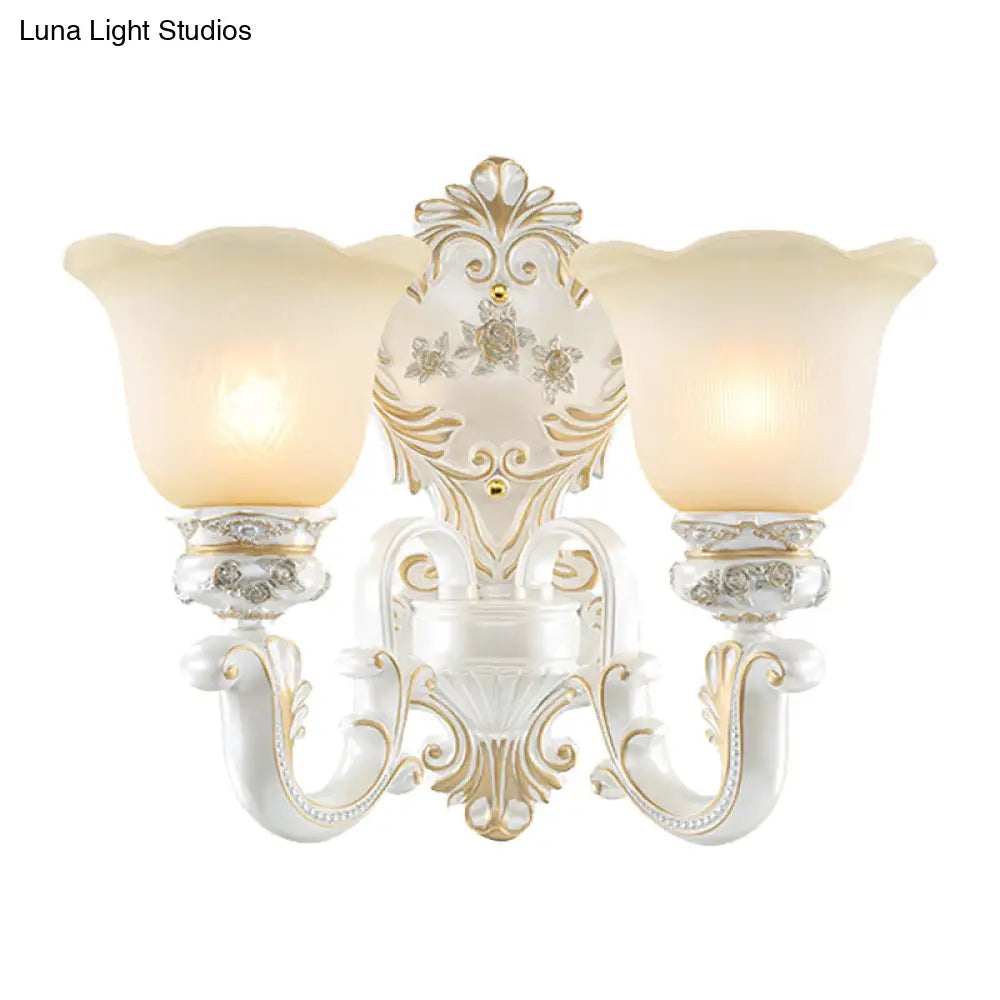 White Glass Wall Sconce Blossom - Half-Head Cottage Lighting For Living Room