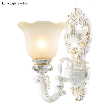 White Glass Wall Sconce Blossom - Half-Head Cottage Lighting For Living Room