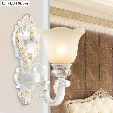 White Glass Wall Sconce Blossom - Half-Head Cottage Lighting For Living Room