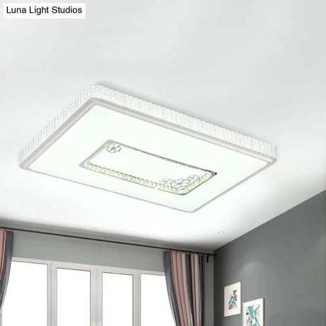 White Led Crystal Block Ceiling Lamp With Remote Control Dimming - Simple & Elegant