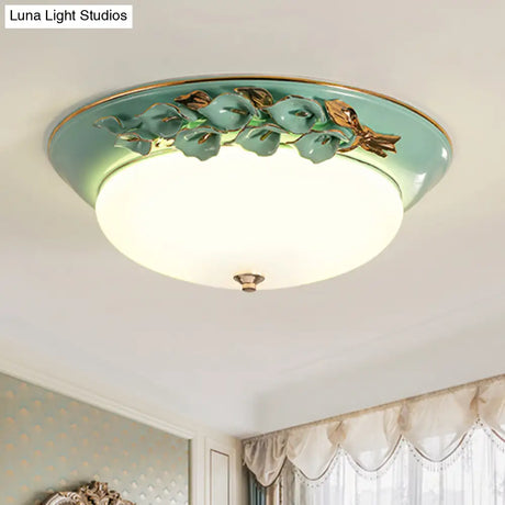 White Led Flush Mount Lighting For Bedroom - Pastoral Bowl Ceiling Fixture (1 Light Metal