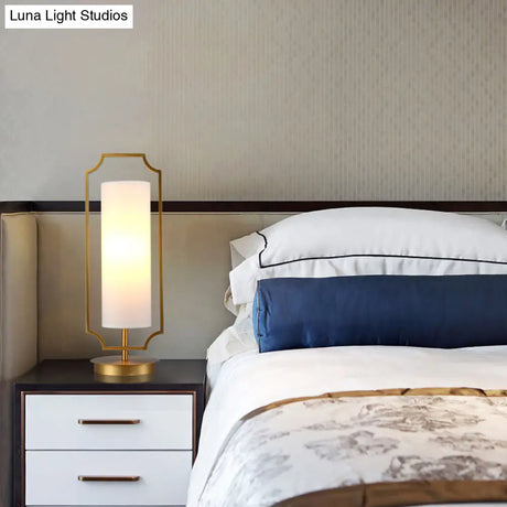 White Luxury Cylinder Nightstand Light: Metal Table Lamp For Living Room