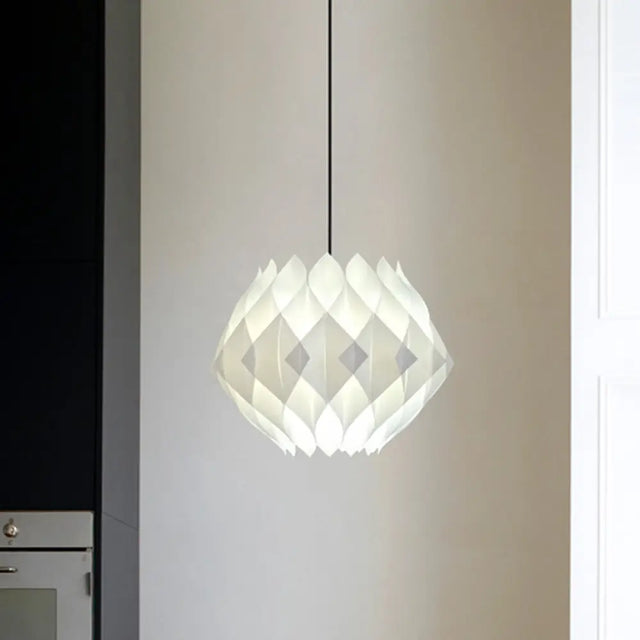 White Modernism Ball Pendant Suspension Lamp With Acrylic Panel - 1-Light Bedside Lighting