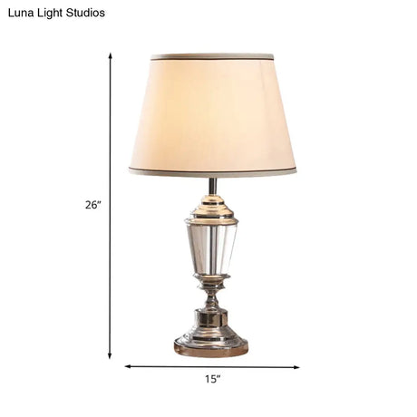 White Modernist Flare Desk Lamp With Metallic Base - Sleek Fabric Design