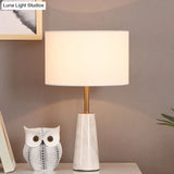 White Nordic Style Round Bedside Table Lamp With Marble Base