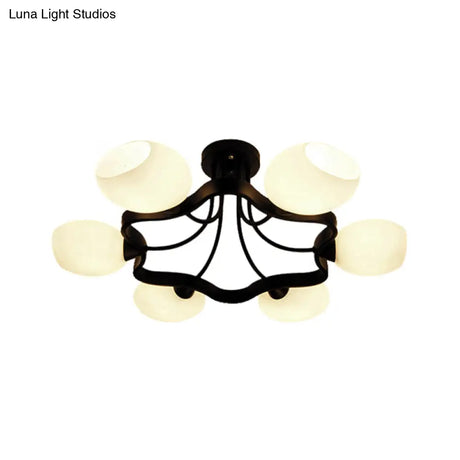 White Orb Shade Semi Flushmount Light - 6/8 Lights Frosted Glass Ceiling Fixture For Hotels