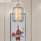 White/Red Lantern Pendant Light Classic Fabric Various Sizes 1-Light Tea Room Suspension Lamp