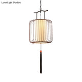 White/Red Lantern Pendant Light Classic Fabric Various Sizes 1-Light Tea Room Suspension Lamp
