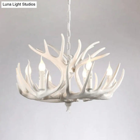 White Resin Antler Chandelier - Rustic Country Style Pendant Light For Living Room