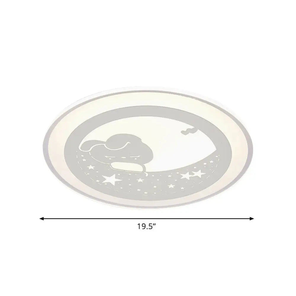 White Round Flushmount Light Nordic Led Acrylic Lamp - 16/19.5 Dia Rabbit And Star Pattern