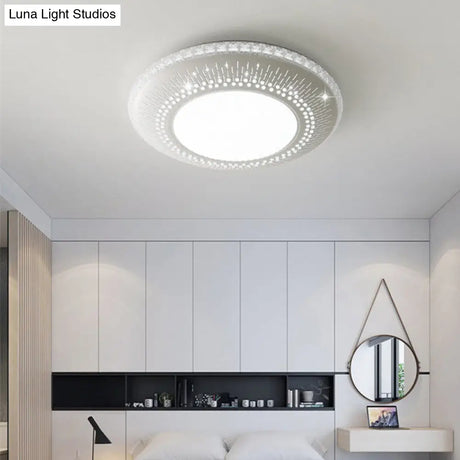 White Round Led Bedroom Flush Light In 21’/25’ With Simple Acrylic Design And 3 Color Options