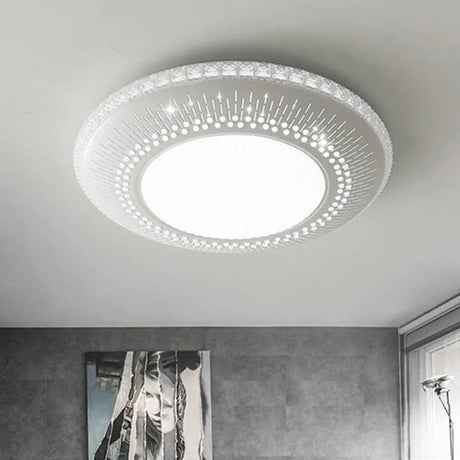 White Round Led Bedroom Flush Light In 21’/25’ With Simple Acrylic Design And 3 Color Options / 21’