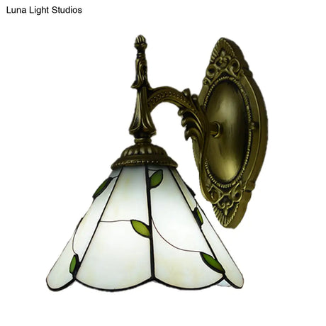 White Stained Glass Leaf Wall Mount Light - Elegant Bedroom Lighting