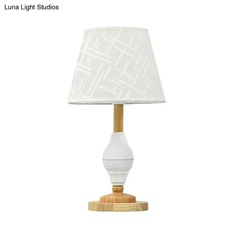 White Table Lamp With Modern Barrel Fabric Shade For Living Rooms