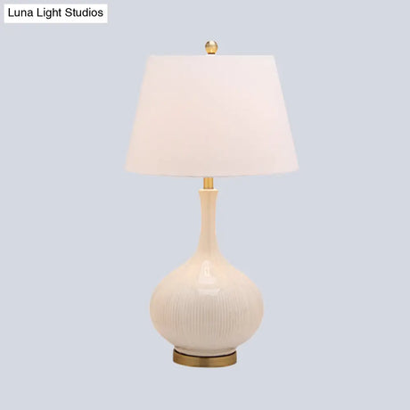 White Tapered Table Light: Modern 1-Head Desk Lamp With Ceramic Base