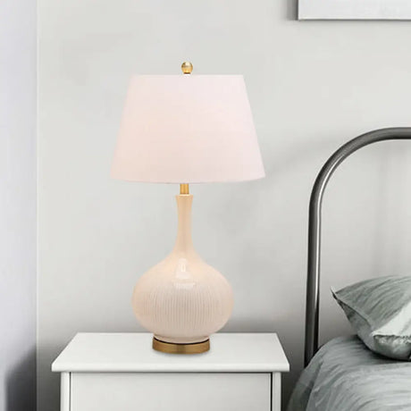 White Tapered Table Light: Modern 1-Head Desk Lamp With Ceramic Base