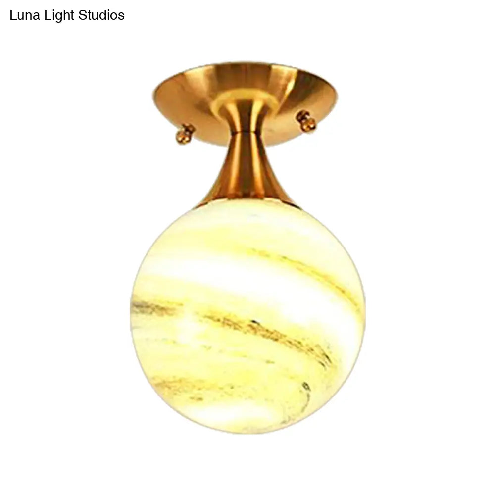 White - Yellow/Gray - Blue/Smoke Gray Glass Orb Shade Semi Mount Lighting - Nordic Style 1 Bulb