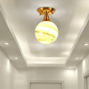 White - Yellow/Gray - Blue/Smoke Gray Glass Orb Shade Semi Mount Lighting - Nordic Style 1 Bulb