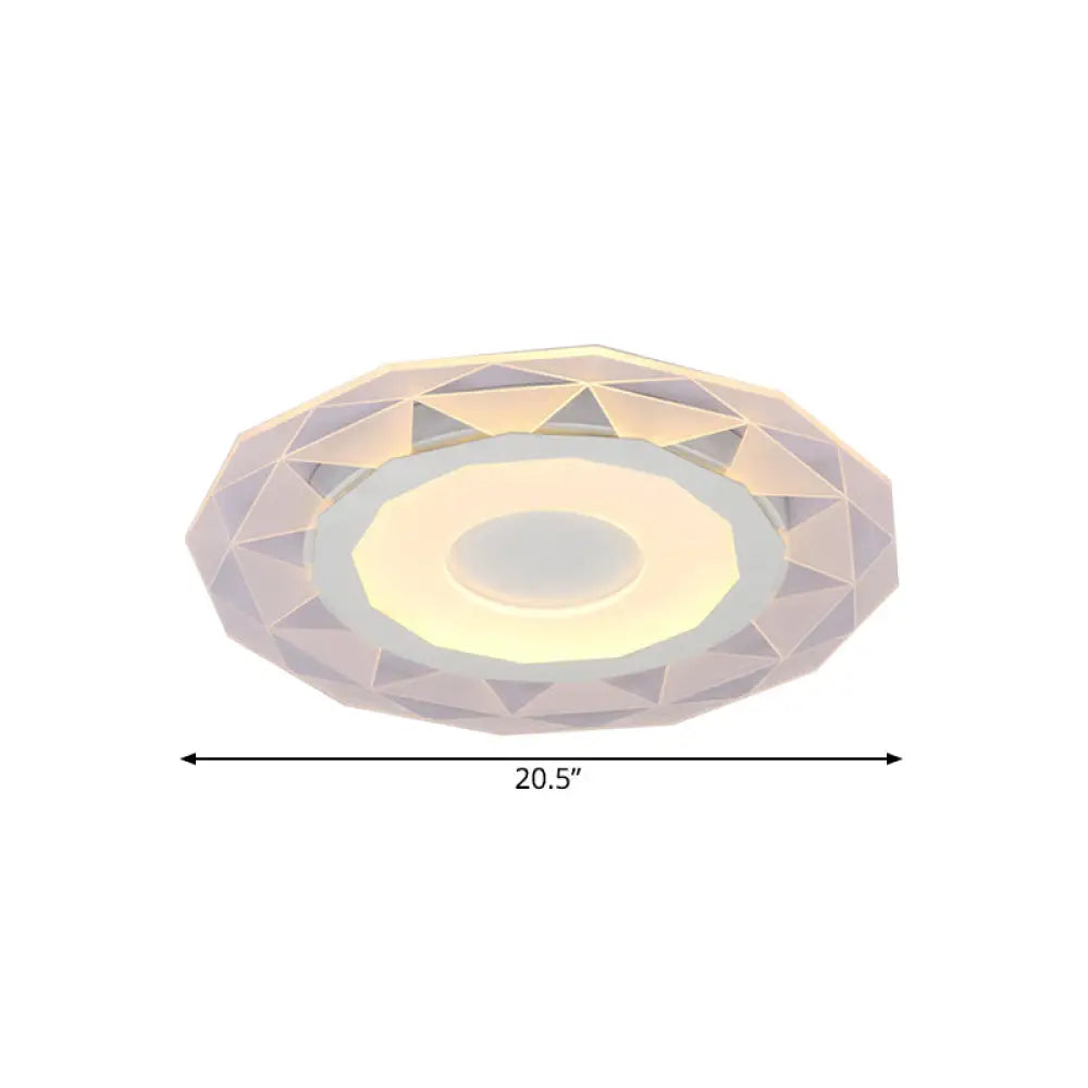 Wide Led Bedroom Flushmount With Polygon Acrylic Shade In White - 16.5/20.5/24.5 Sizes Warm/White