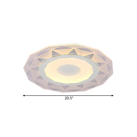 Wide Led Bedroom Flushmount With Polygon Acrylic Shade In White - 16.5/20.5/24.5 Sizes Warm/White