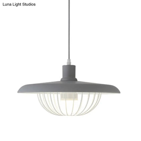 Wire Cage Down Lighting Pendant With Metal Shade - Modern Style Fixture