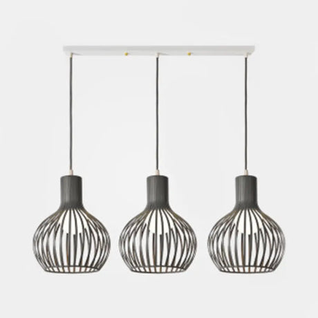 Wire Dome Shade Industrial Ceiling Light With 3 Bulbs - Grey/Pink For Dining Room Hanging Grey /