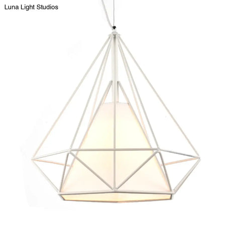 Wire Frame Pendant Light With Fabric Shade - Loft White Metal Ceiling Lighting For Coffee Shop