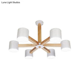 Wood & Iron Nordic Pendant Light With Drum Shade For Study Room In Black/White