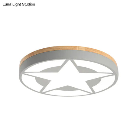 Wood Led Star Flush Mount Ceiling Light With Acrylic Shade For Boys Bedroom – Modern Style