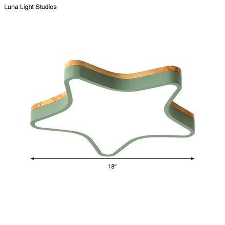 Wood Star Flush Cartoon Led Ceiling Light For Kindergarten Room