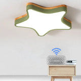 Wood Star Flush Cartoon Led Ceiling Light For Kindergarten Room Green / 18’