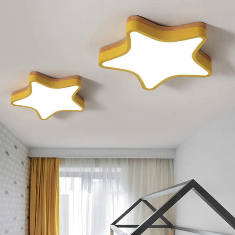Wood Star Flush Cartoon Led Ceiling Light For Kindergarten Room Yellow / 18’