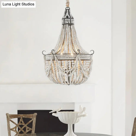 Wood Strand Chandelier Light - Empire Shape 3 Lights Bedroom Ceiling White