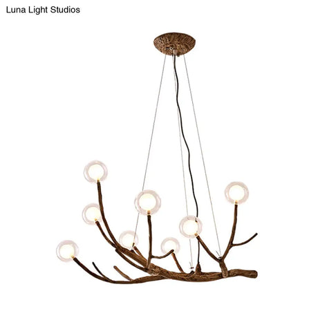 Wooden Branch Chandelier Lodge Style Ceiling Light With Glass Ball Shade - Warm/White 8/12/16 Lights