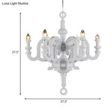 Wooden Candlestick Chandelier - Traditional 6-Head Pendant Light For Living Room Ceiling White