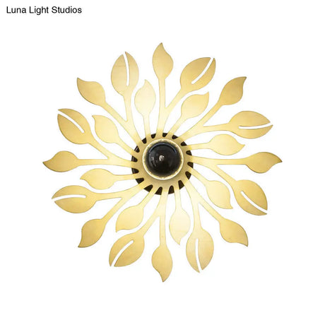 Wooden Floral Wall Sconce: Simple Style 1 Head Beige Lighting Fixture For Bedroom