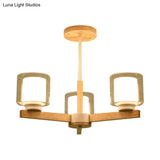 Wooden Hanging Chandelier With Double Glass Cylinder Shade - 3/6 Light Ceiling Lamp For Living Room